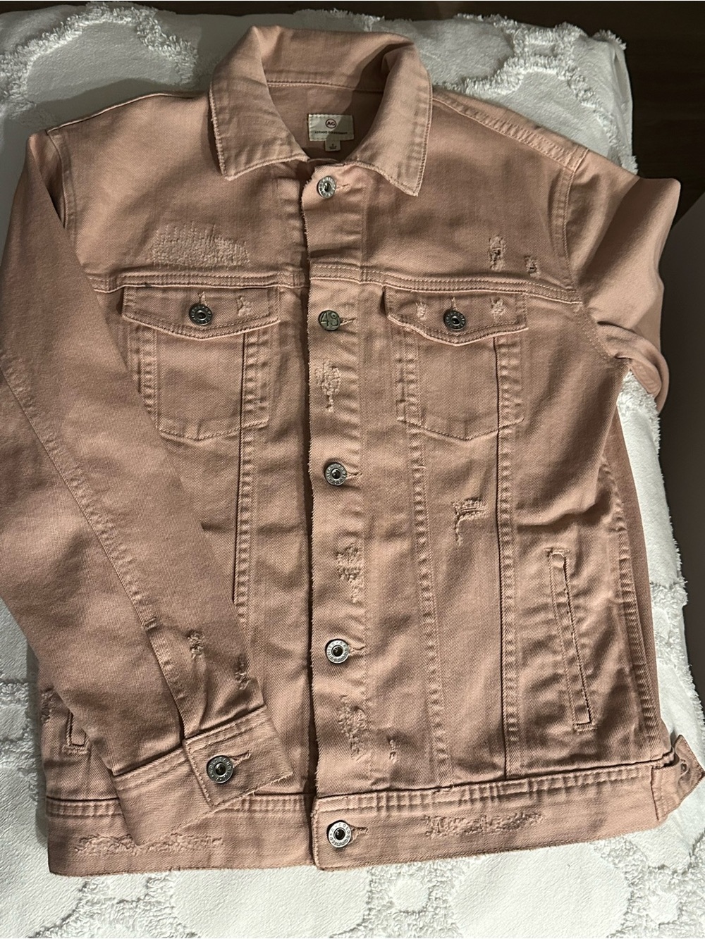 Ag Adriano Goldschmied Distressed Blush-Tone Shirt Jacket